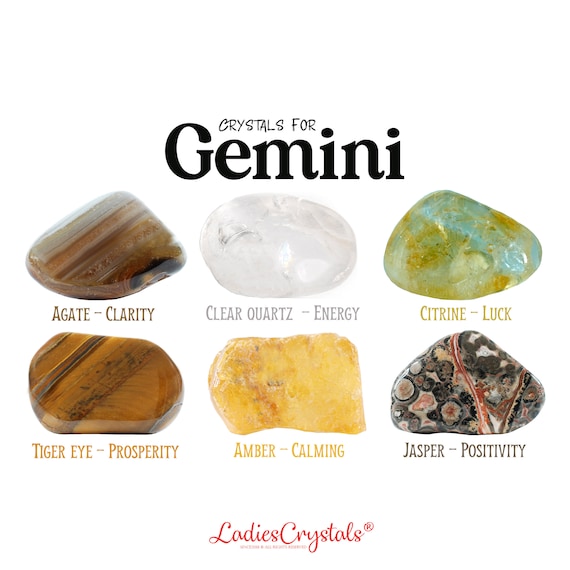 Gemini Crystals Set Gemini Stones Zodiac Stones Agate Clear Quartz Citrine Tiger Eye Amber Jasper Zodiac Crystals Gifts Gems Gem Etsy