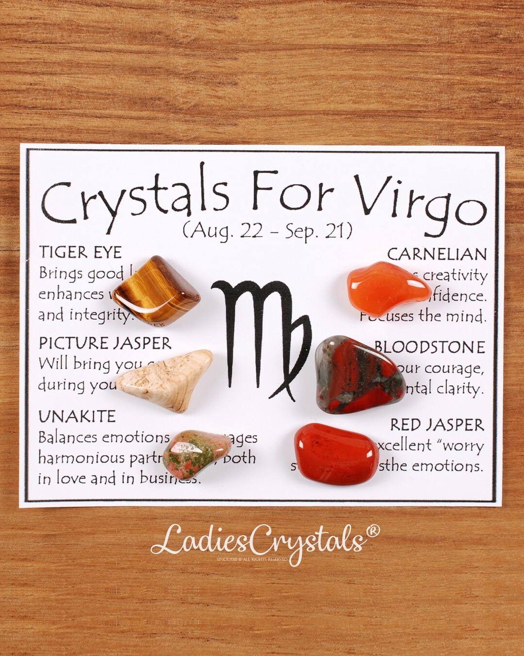 Virgo Crystals Set, Virgo Crystal Set, Tiger Eye, Picture Jasper