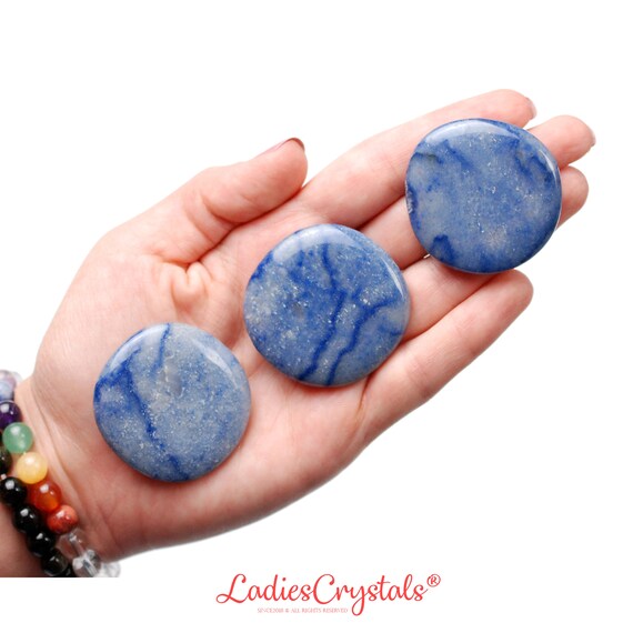 Blue Quartz Palm Stone, Calming | Smooth Throat Chakra Crystal, Stress Relief Meditation