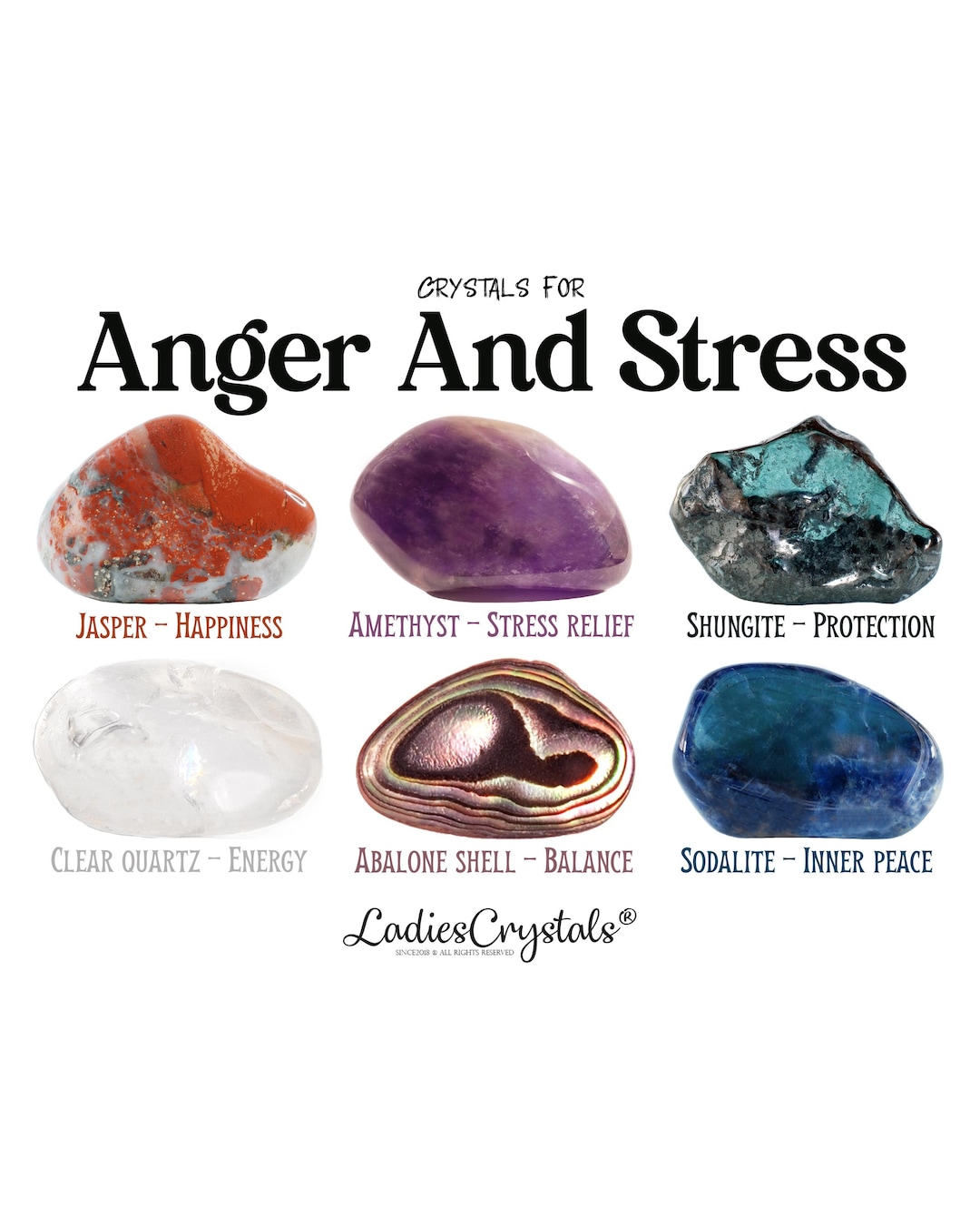 Anger and Stress Crystals Set, Anxiety Relief Kit, Crystals for Calm ...