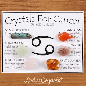Juego de cristales de cáncer, caja de regalo con piedras de nacimiento del zodiaco para cáncer, piedras curativas para la intuición y la empatía, regalo de cumpleaños para ella o él, listo para regalar.