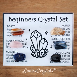 Beginner Crystal Set, Agate, Rose Quartz, Sodalite, Jasper, Blue Tiger Eye, Black Tourmaline,  Beginner Crystal Kit, Crystals, Gifts, Stones