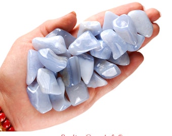 Blue Chalcedony Tumbled Stone, Misty Blue Crystal, Harmony And Altar Ritual Healing Gem