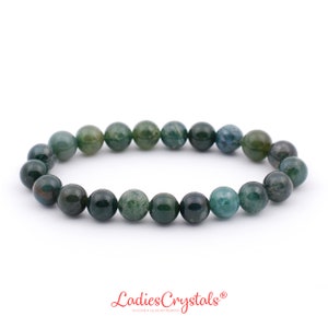 Green Moss Agate Bracelet, Moss Agate Bracelet 8 mm Beads, Moss Agate, Crystals, Gifts, Gems, Beaded Bracelet, Beaded Green Bracelet, Agate