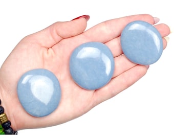 Angelite Palm Stone, Serenity Worry, Gift For Crystal Lovers, Smooth Angelite, Healing Gemstone