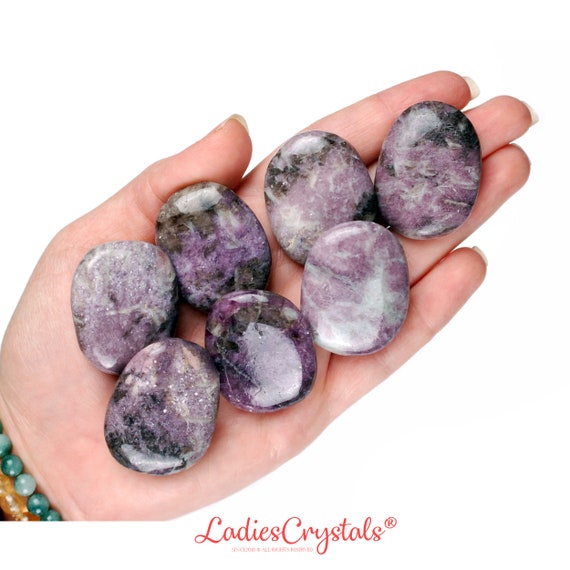 Lepidolite Palm Stone, Anxiety Relief Stress Reduction Crystal, Emotional Balance Worry Stone, Transition And Peace Gem, Smooth Lepidolite