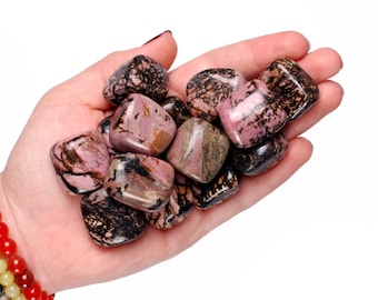 Rhodonite Tumbled Stone, Pink And Black Healing Crystal, Love And Altar Ritual Gem