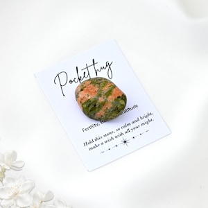 Abrazo de bolsillo con piedra preciosa de unakita, abrazo de bolsillo de cristal, cristal de unakita, piedra de bolsillo, ficha de cristal de bolsillo, regalo, recuerdos de boda, regalos de baby shower