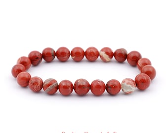 Red Jasper Bracelet, 8mm Beaded Gemstone, Grounding Protection Healing Jewelry, Root Chakra Strength Gift, Stackable Minimalist Dainty