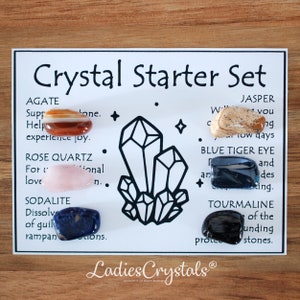 Crystal Starter Set, Beginner Crystal Kit, Agate, Rose Quartz, Sodalite, Jasper, Blue Tiger Eye, Black Tourmaline, Gifts, Crystals, Stone, 2
