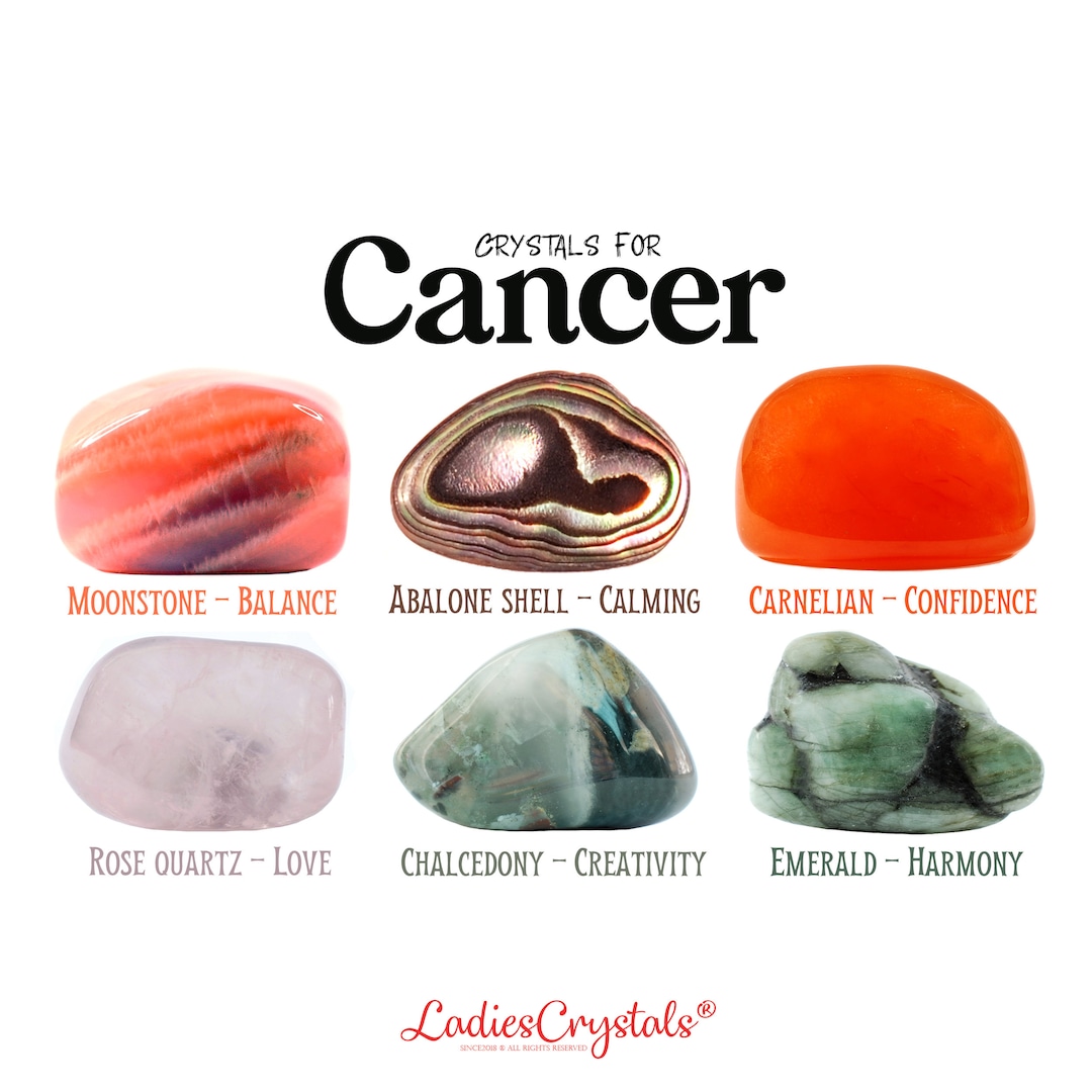 Cancer Crystals Set, Cancer Stones, Zodiac Stones, Moonstone, Abalone