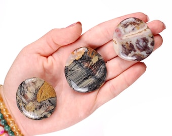 Silver Leaf Jasper Palm Stone, Polished Earthy Crystal, Protection And Grounding Stone