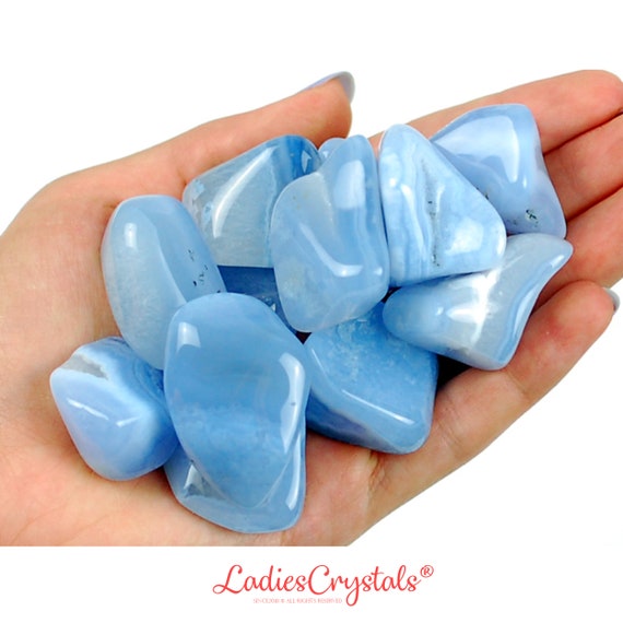 Blue Chalcedony Tumbled Stone, Stress Relief, Natural Throat Chakra Crystal, Calming Pocket Stone