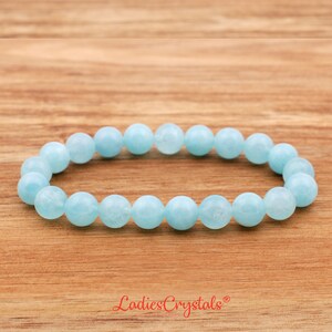 Aquamarin Armband, Aquamarin Armband 8 mm Perlen, beruhigendes Perlenarmband, Aquamarin, Armbänder, Perlen blau Armband, Geschenke, Kristalle
