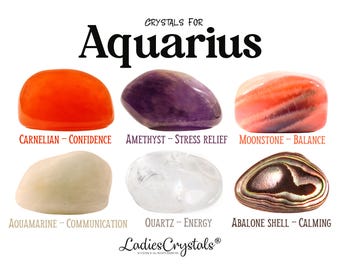 Wassermann-Kristallset, Sternzeichen-Astrologiesteine für Wassermann, Januar Februar Geburtstagsgeschenkbox, Wassermann-Frau Mann, Luftzeichen, Geschenk bereit