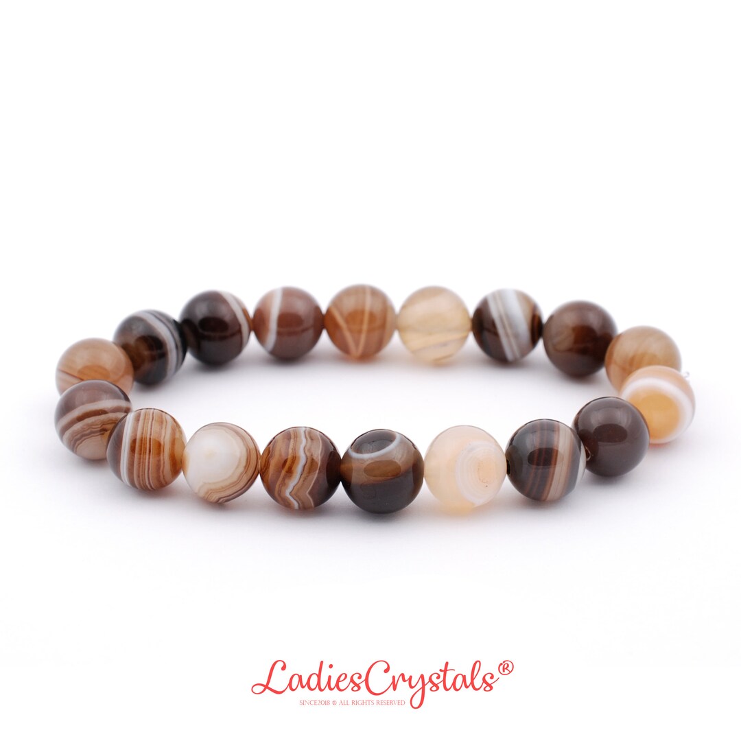 Brown Banded Agate Bracelet, Brown Agate Bracelet 10 Mm, Agate