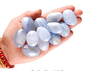 Pierre roulée de calcédoine bleue, communication claire, calme et inspiration, chakra de la gorge, cristal anti-anxiété, cadeau Verseau Gémeaux