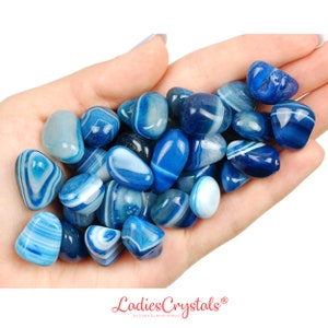 Set Of 3 Blue Agate Tumbled Stones, Blue Agate, Tumbled Stone, Agate, Stones, Crystals, Rocks, Gifts, Gemstones, Gems, Zodiac Crystals