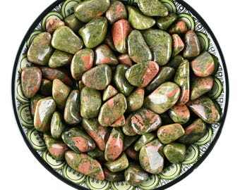 Set of 10 Unakite Tumbled Stones, Polished Pink And Green Crystal, Harmony Balance Set