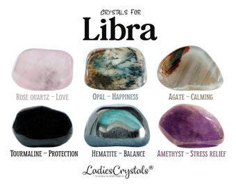 Libra Crystals Set, Libra Stones, Zodiac Stones, Rose Quartz, Opal