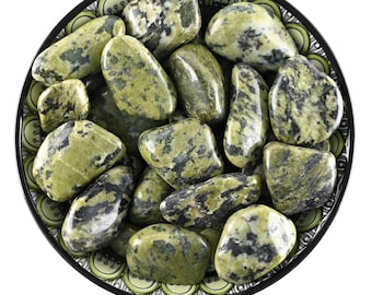 Serpentine Tumbled Stone, Polished Green New Jade, Earthy Healing Crystal