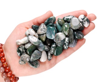 Moss Agate Tumbled Stone, Gift for Crystal Lovers, Natural Green Forest Pattern Gemstone