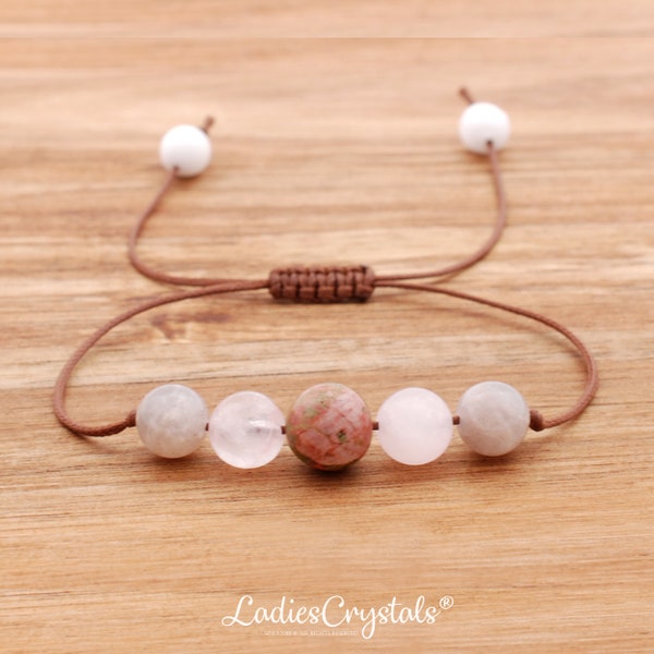 Fertility Bracelet, Rose Quartz Bracelet, Bead Adjustable Pregnancy Bracelet, Unakite, Rose Quartz Bracelet, Meditation Bracelets, Moonstone