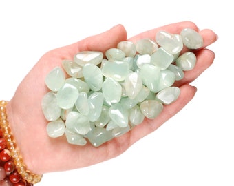 Set of 10 Prehnite Tumbled Stones, Pale Green Crystal, Healer And Altar Ritual Gem