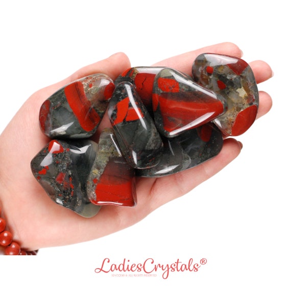 Bloodstone Tumbled Stone, Vitality, Detox And Courage Heliotrope, Root Heart Chakra Grounding Protection, Gift for Aries Pisces, Heliotrope