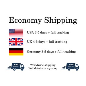 May include: Economy Shipping options for the United States, United Kingdom, and Germany.  Shipping times are 3-5 days for the US and Germany, and 4-6 days for the UK.  All options include full tracking.  Worldwide shipping is also available.  Full details are available in the shop.