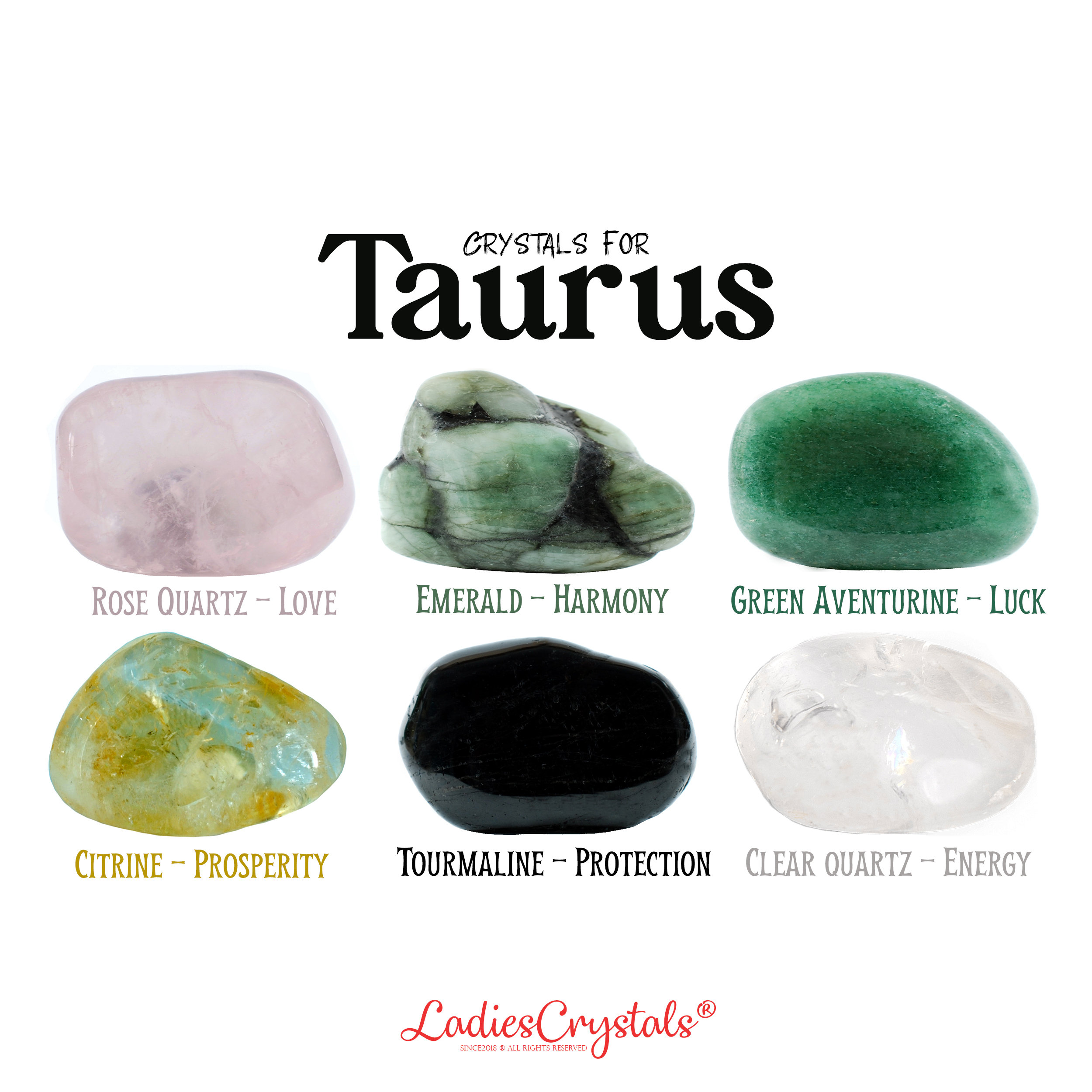 Taurus Crystals Set, Taurus Stones, Zodiac Stones, Rose