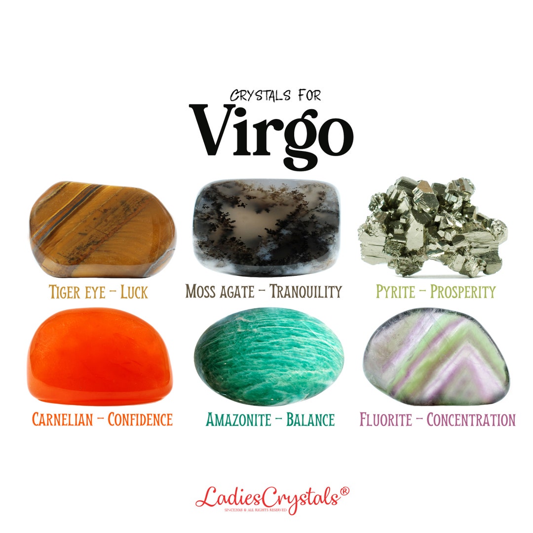 Virgo Crystals Set, Virgo Stones, Zodiac Stones, Tiger Eye, Moss Agate