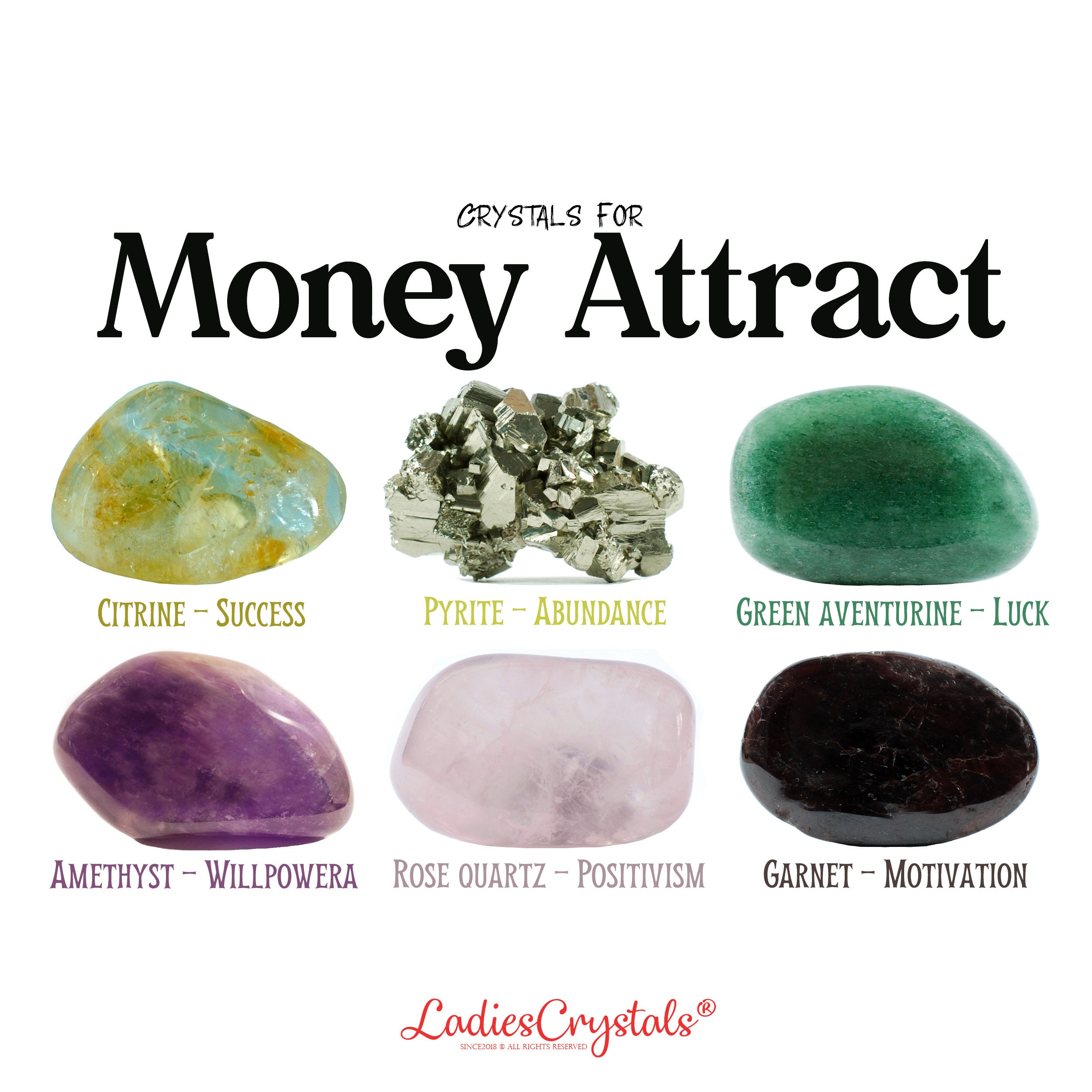 Money Attract Crystals Set Money Attract Crystals Citrine Pyrite Green Aventurine Amethyst Rose Quartz Garnet Healing Crystals Gift Etsy