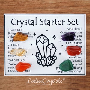 Crystals Starter Set, Crystal Set For Beginners, Tiger Eye, Citrine, Carnelian, Amethyst, Red Jasper, Aventurine, Gifts, Gift Box, Crystals