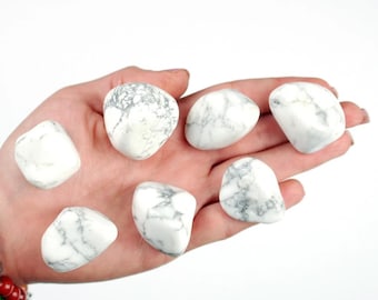 Howlite Tumbled Stone, Natural White Marble-Like Gemstone, Calming Stress Relief Stone
