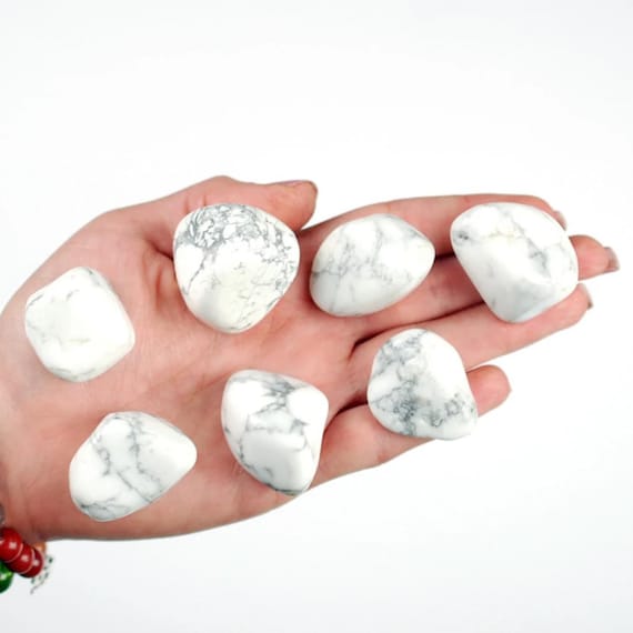 Howlite Tumbled Stone, Natural White Marble-Like Gemstone, Calming Stress Relief Stone