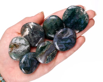 Moss Agate Palm Stone, Natural Forest Crystal, Abundance And Altar Ritual Healing Gem