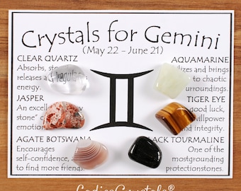 Gemini Crystals Set, Gemini Stones, Clear Quartz, Jasper, Agat, Aquamarine, Tiger Eye, Black Tourmaline, Crystals, Gifts, Zodiac Stones, Gem