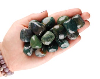 Moss Agate Tumbled Stone, Forest Garden Crystal, Abundance And Altar Ritual Healing Gem