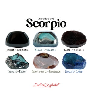 Scorpio Crystals Set, Scorpio Stones, Zodiac Stones, Black Obsidian, Hematite, Garnet, Shungite, Smoky Quartz, Sodalite, Crystals, Gifts