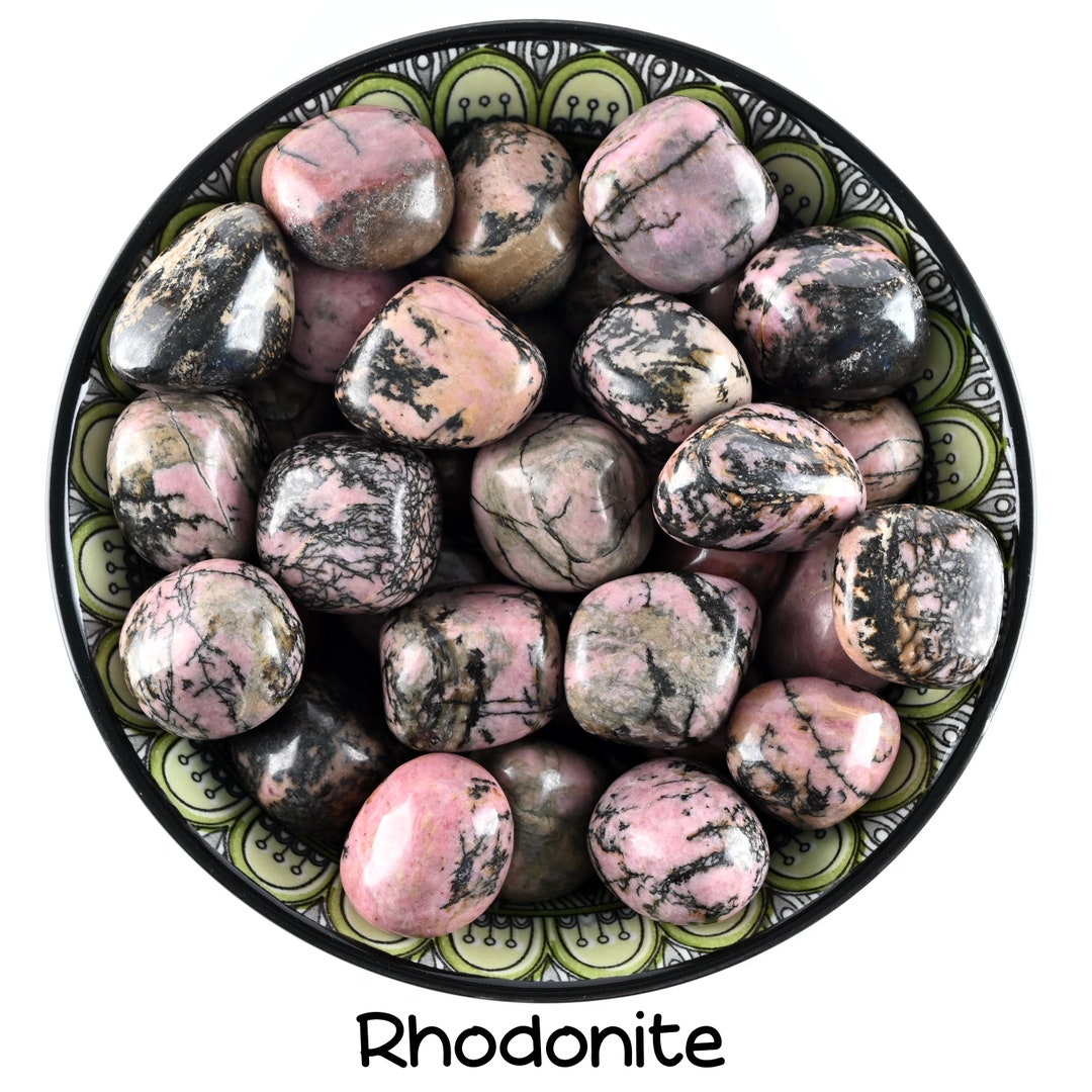 Rhodonite Tumbled Stone, Polished Pink and Black Crystal, Altar Ritual ...