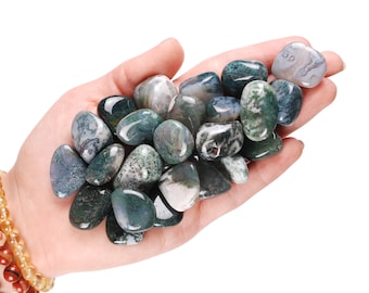 Moss Agate Tumbled Stone, Forest Garden Crystal, Abundance And Altar Ritual Healing Gem