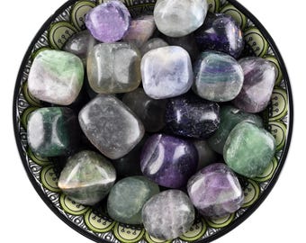 Fluorite Tumbled Stone, Purple Green Crystal, Focus And Altar Ritual Gem