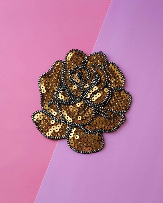 GOLD SEQUIN Rose-iron on Patch/flower Patch/rose Patch/big | Etsy