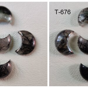 BLACK RUTILE GEMSTONE, moon shape Cabochon jewelry making gemstone