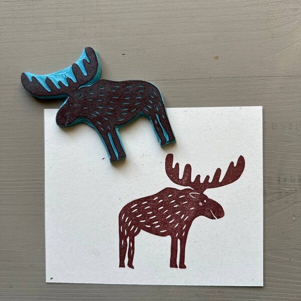 Hand carved stamp, rubber stamp, deer stamp, handprinted, stamp, timbro, timbro di cervo , timbro intagliato a mano, stampato a mano