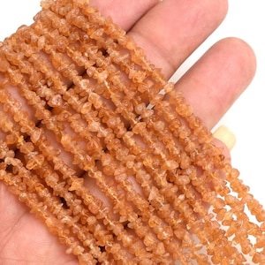 Fanta Orange Garnet Chips, Raw Rough Tiny Uncut Beads, Natural Gemstone Freeform Smooth, 34" Strand