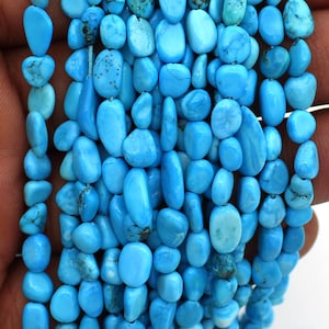 Blue Turquoise Nugget, Smooth Beads, Turquoise Beads, Pebble Beads, 13&quot;Strand, Turquoise Gemstone, Handmade Tiny Beads, Jewelry Making Beads