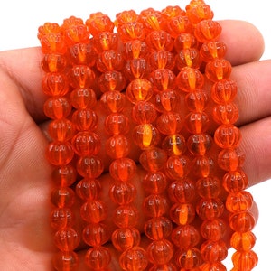 Carnelian Hydro Carving Melon Shape, 7mm Beads, Orange Carved Rondelle Beads, 13''Strand, Melon Hand Carved Beads, Handmade Gemstone Beads
