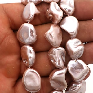 Mauve Baroque Pearl Strand: Silver Coated Nugget Beads (15-20mm)